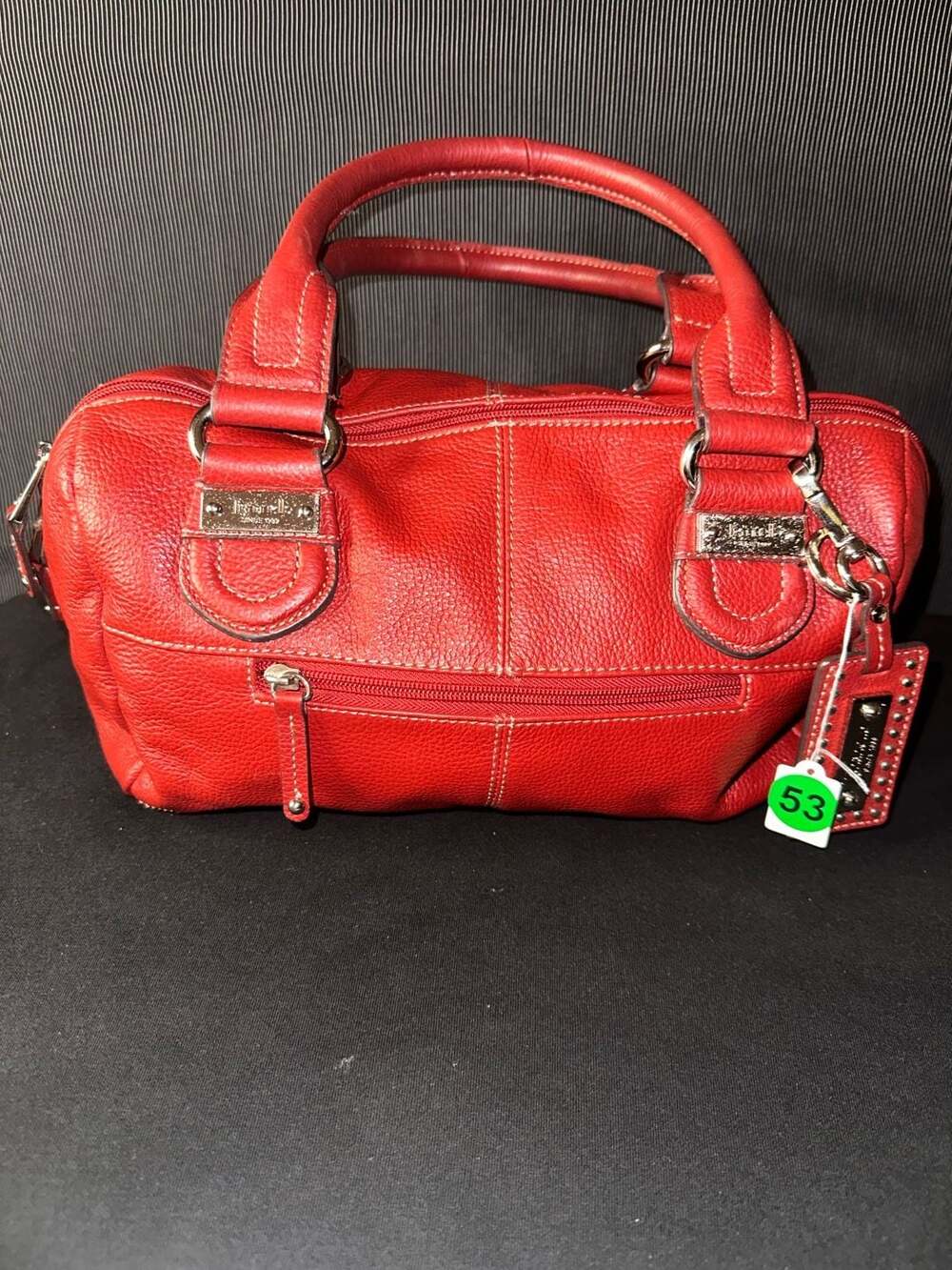 No.53 Tignanello Red Pebbled Leather Satchel Bag with Studded Tag
